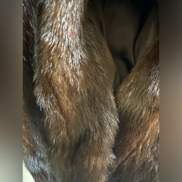 TheRoom Vintage 80s Mink Fur Coat Long Quality Dark Brown Pocket Jacket Shawl 12 - Picture 10 of 16